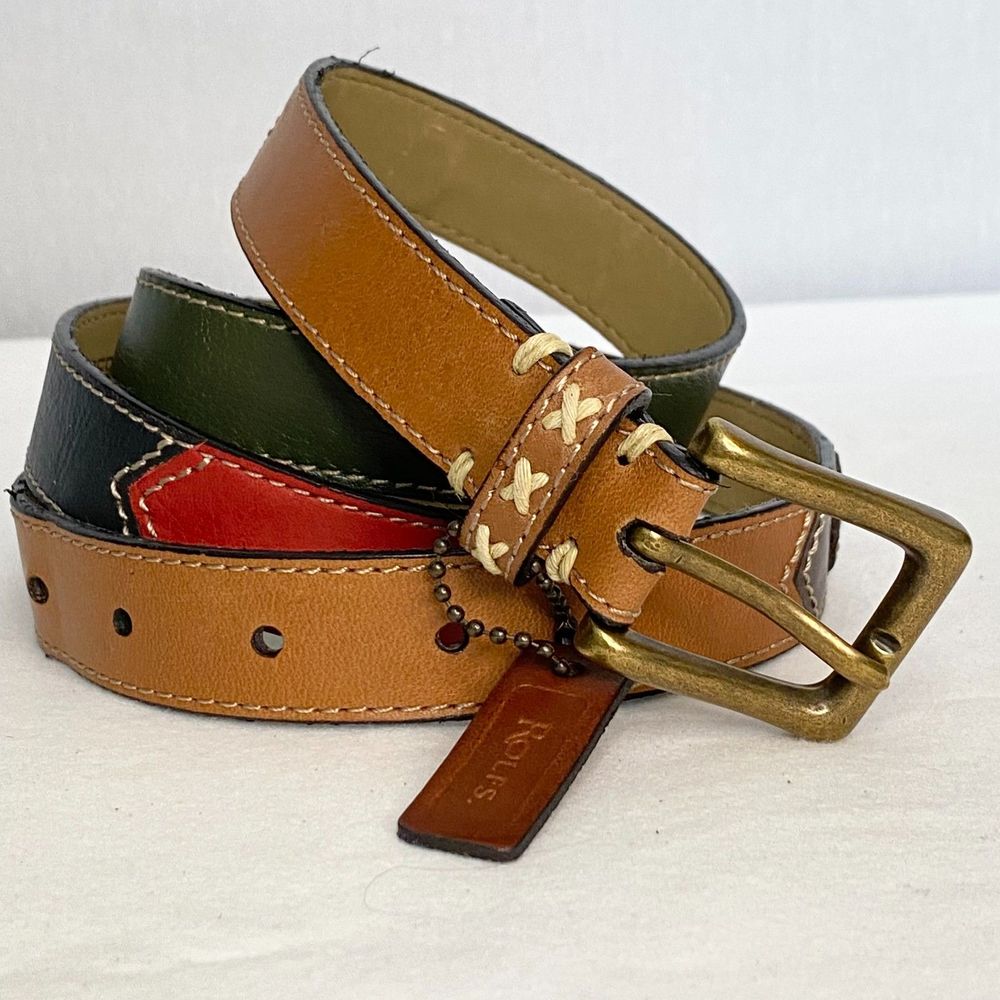 💎Rolf Belt Womens Belt Large Western Multi Color Block Leather Contrast Stitch